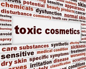 Are You Toxic? Toxic cosmetics warning message background. Artificial ingredients dangerous.